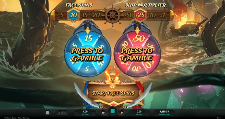 Kraken's Cove slot - Free Spins gamble