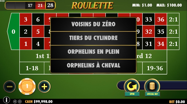Roulette (Pragmatic Play) - Special Bets