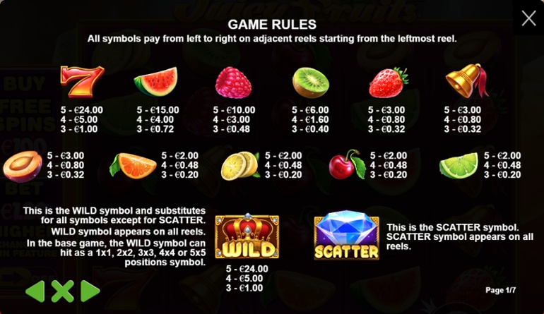 Juicy Fruits slot paytable
