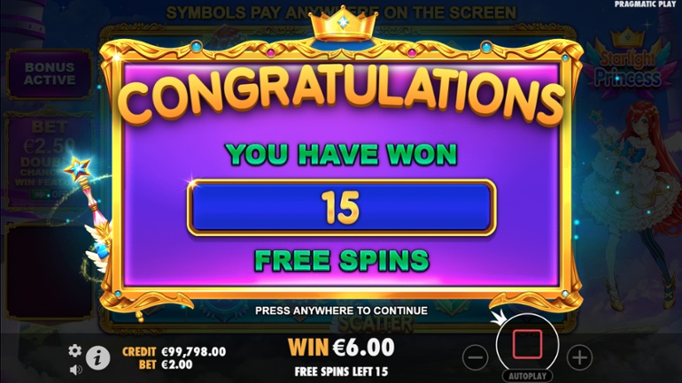 Starlight Princess - Free Spins bonus round
