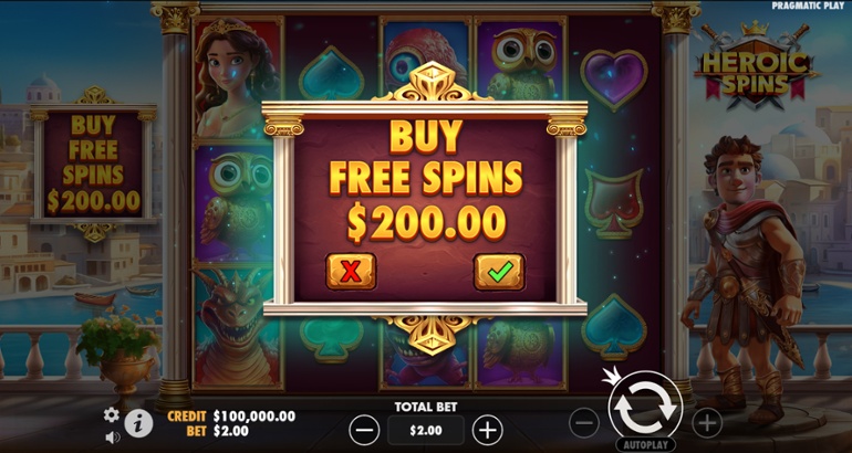 Heroic Spins slot Buy-in feature