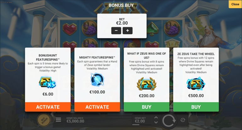 Ze Zeus slot Buy-in options